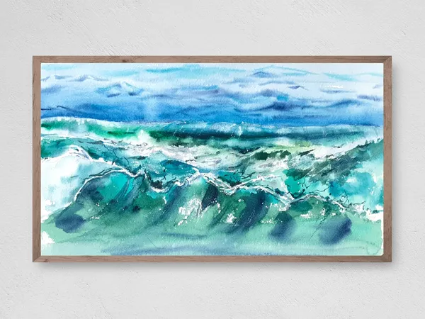 Ocean Wave Watercolor Art Print, Coastal Decor
