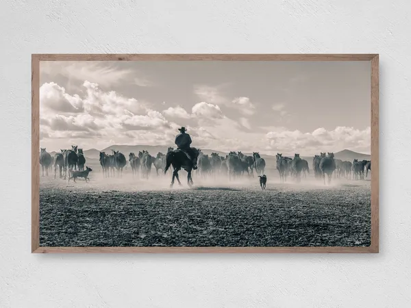 Cowboy Cattle Drive Art Print, Western Decor