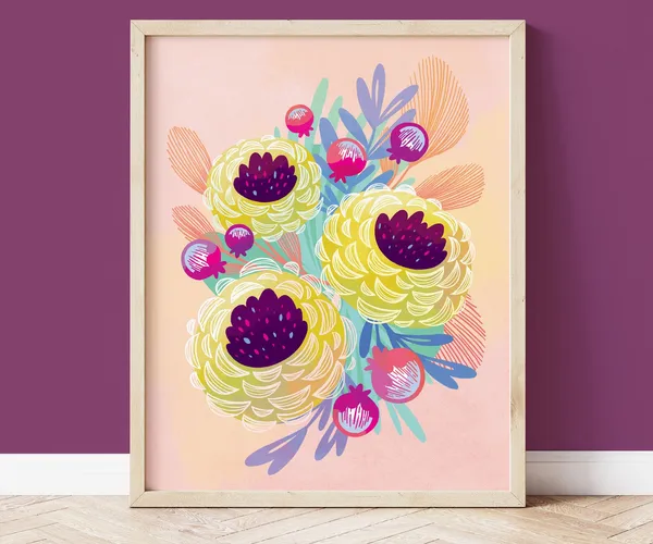 Colorful Floral Art Print, Boho Maximalist Decor