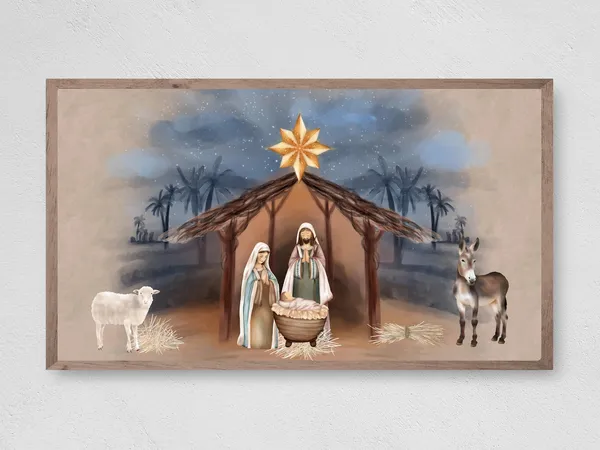 Nativity Away In A Manger Christmas Poster