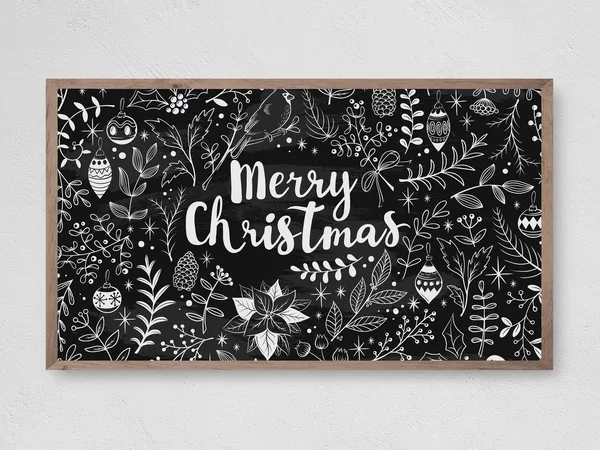 Merry Christmas Chalk Art Print, Winter Holiday Decor