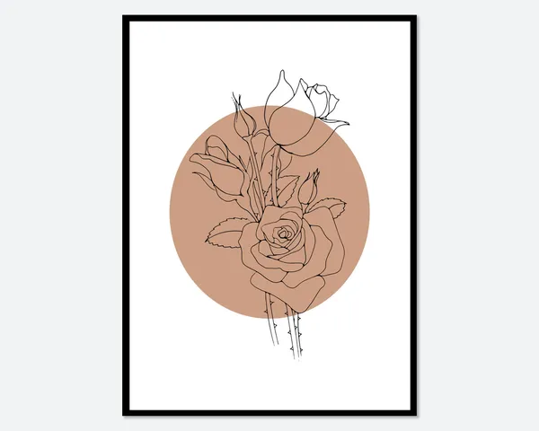 Botanical Rose Line Art Print, Boho Modern Poster