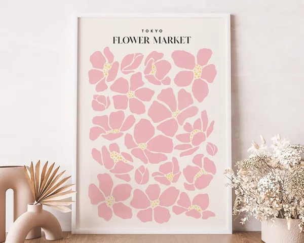 Tokyo Flower Market Boho Art Print, Botanical Poster