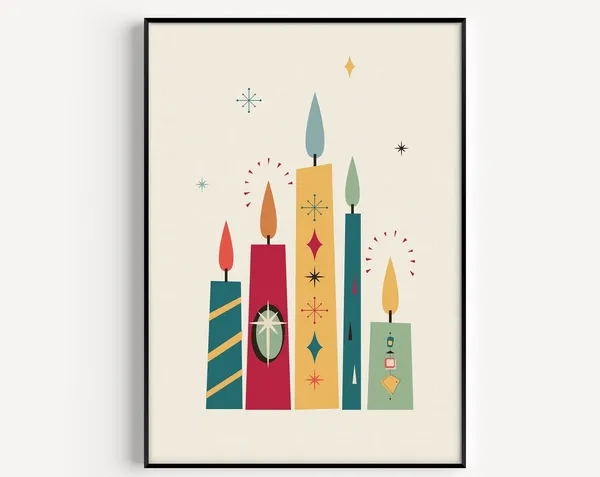 Christmas Candle, Mid Century Modern Art Print