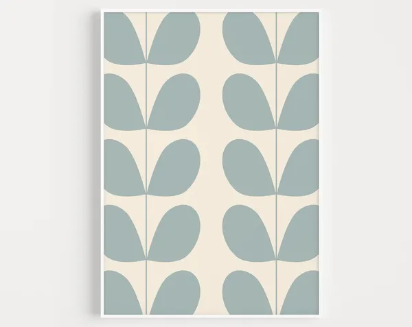 Mid Century Blue Leaf Retro Modern Leaves Poster