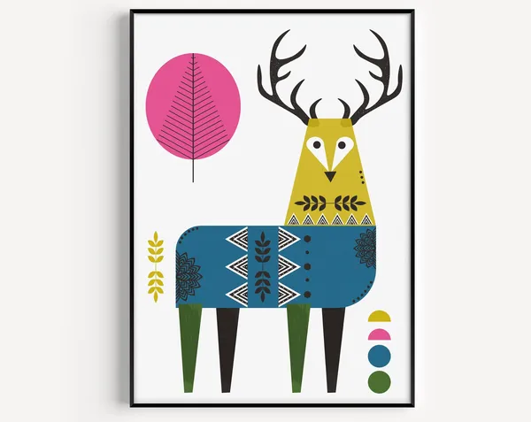 Stag Nordic Wall Art Print, Scandinavian Style