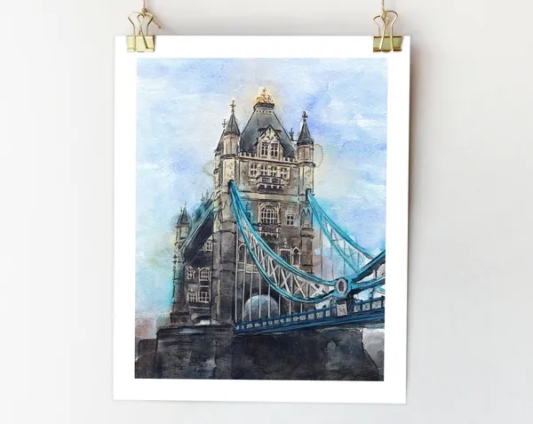 London Tower Bridge Watercolor Travel Poster, City View