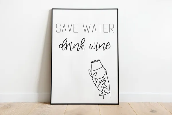 Save Water Drink Wine Typography Kitchen Art Print