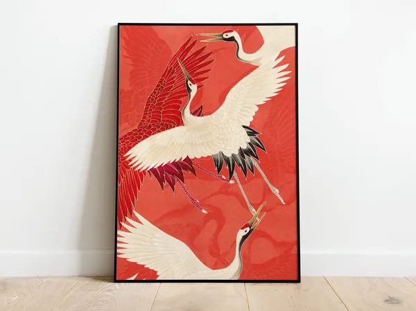 Vintage Japanese Crane Bird Illustration Art Print