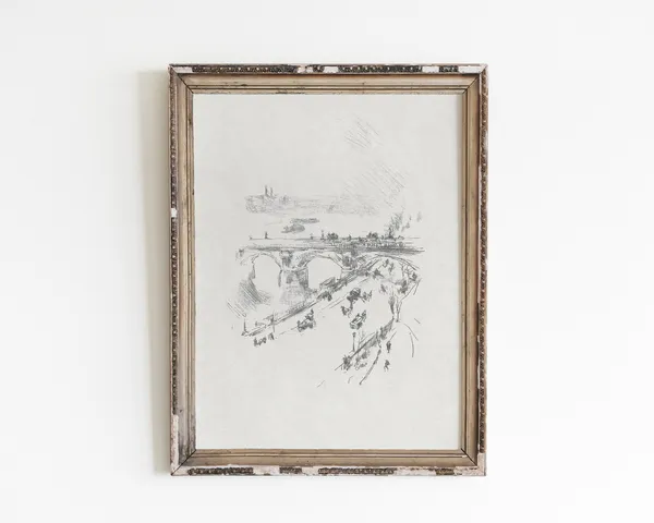 Vintage London Cityscape Sketch, Minimalist Art Print