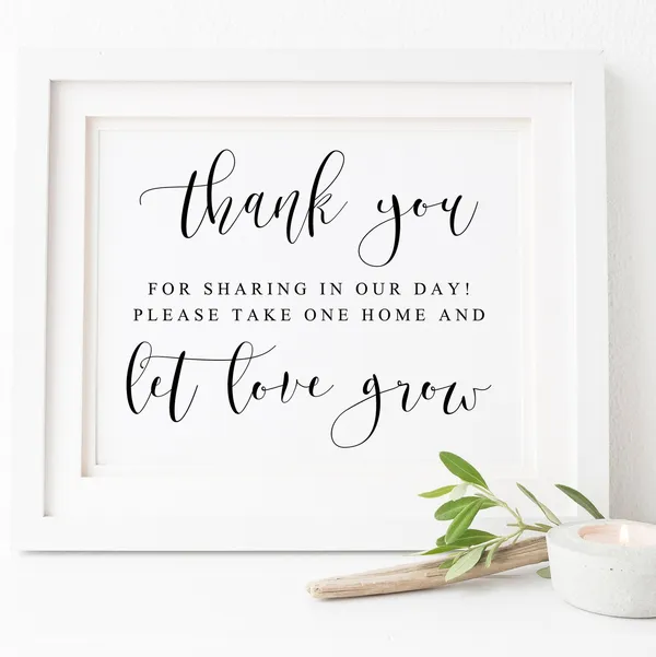 Let Love Grow Wedding Favor Sign, Succulent