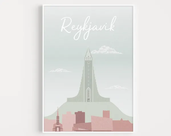 Reykjavik Blue Travel Poster, Iceland Art Print