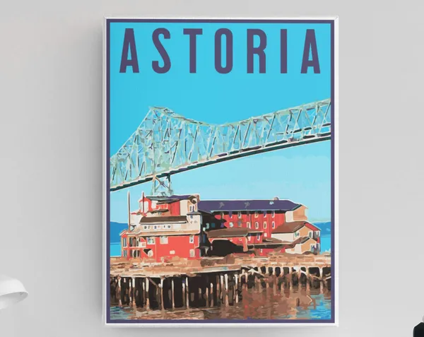 Astoria Oregon Vintage Travel Poster, Wall Art Print