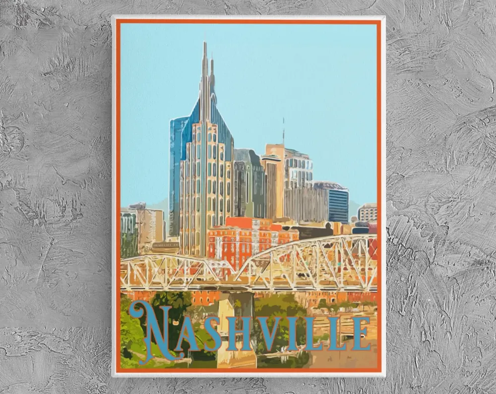 Nashville Vintage Serigraph Style Travel Poster