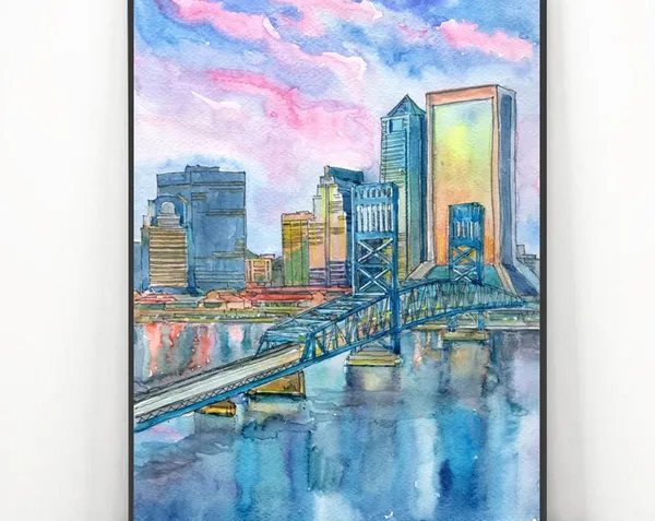 Jacksonville Florida Skyline Watercolor Art Print