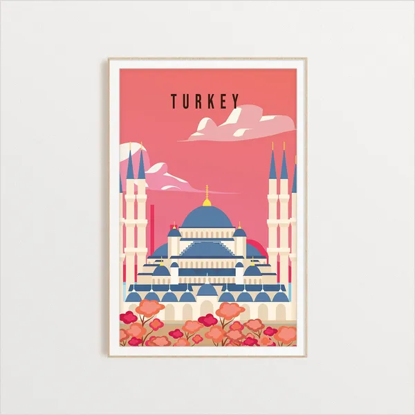 Turkey Travel Illustration, Country Poster Art