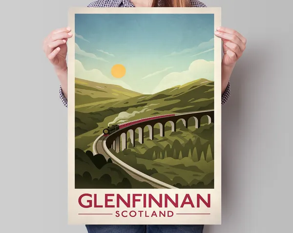 Glenfinnan Viaduct Vintage Travel Poster, Scottish Rail