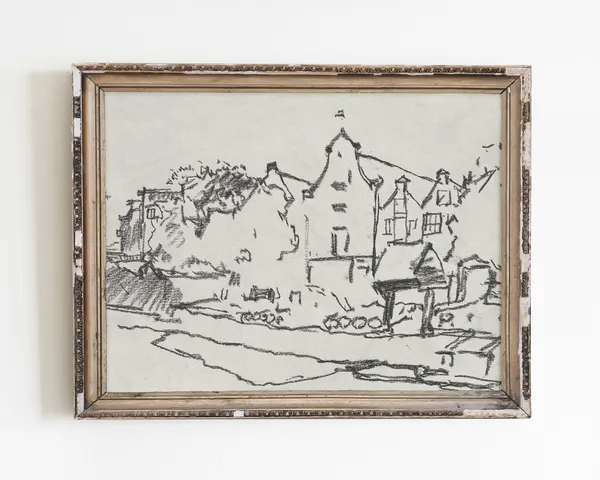 Vintage Architecture Line Art Print, Minimalist Sketch