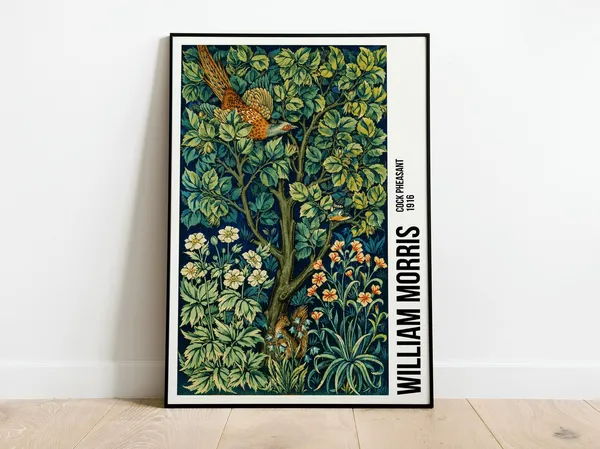 William Morris Cock Pheasant Exhibition Poster, Art Nouveau