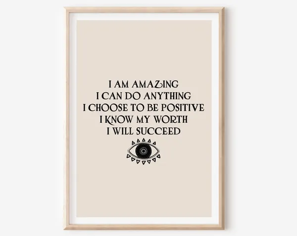 Boho Positive Affirmation Art Print, Neutral Quote