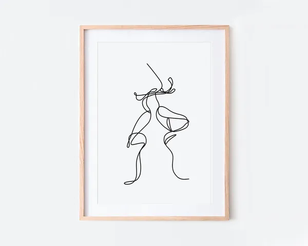 Kissing Couple Line Art Print, Minimalist Love Art Print