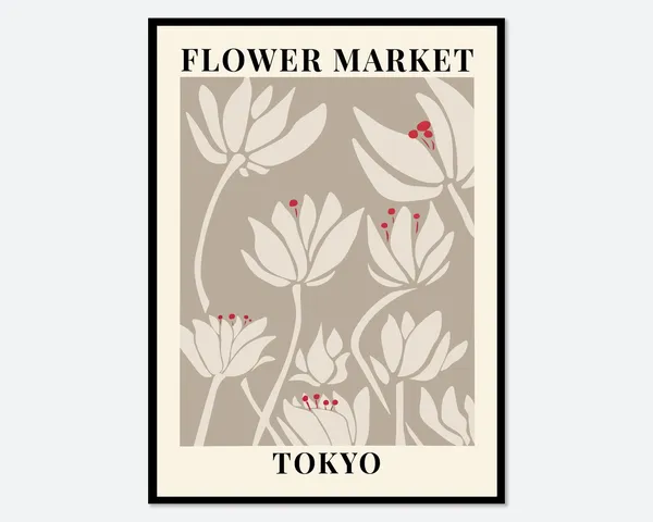Flower Market Tokyo Botanical Art Print, Spring Flowers