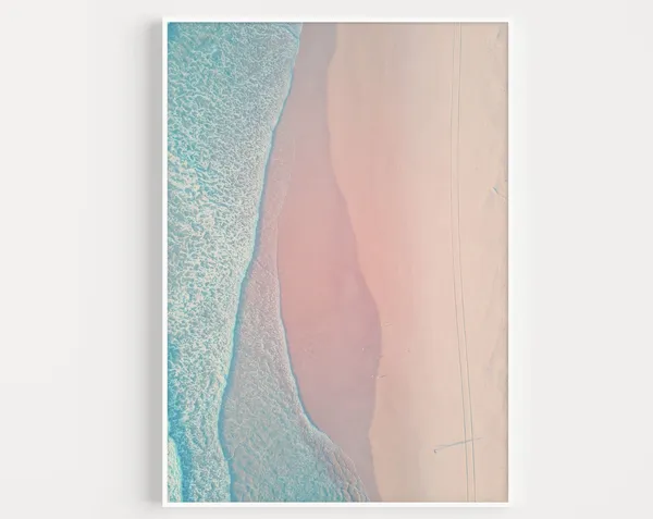 Beach Poster Print, Pink Blue Scandinavian Pastel