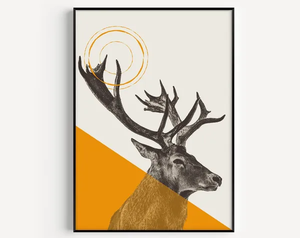Stag Nordic Abstract Orange Scandi Art Print