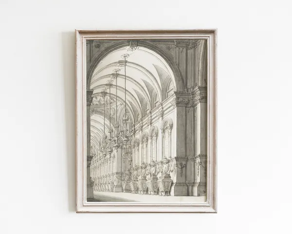 Vintage Architecture Line Art Poster, Minimalist Sketch