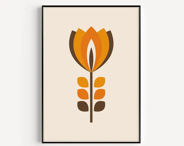 Mid Century Modern Orange Flower Art Print