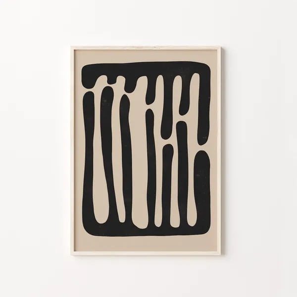 Organic Minimalist Beige Black Abstract Art Print
