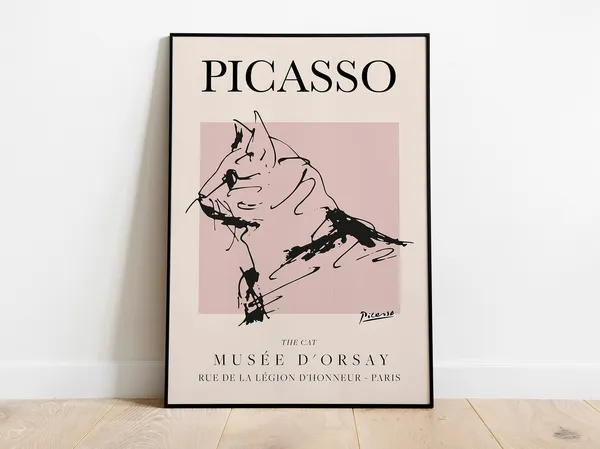 Picasso Cat Vintage Line Art Poster