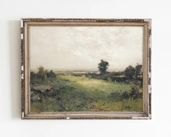 Vintage Meadow Landscape, French Country Art Print