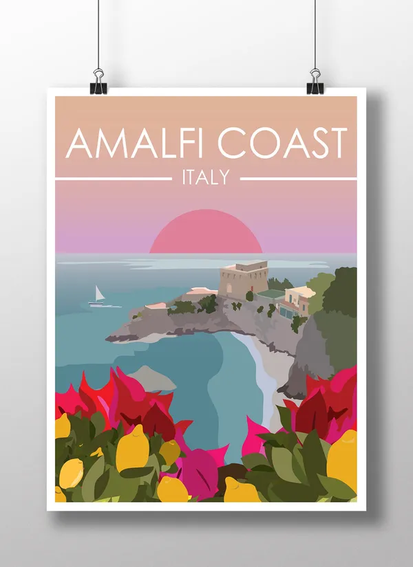 Amalfi Coast Italy Travel Poster, Travel Poster