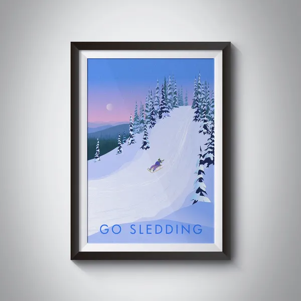 Go Sledding Vintage Winter Sports Travel Poster