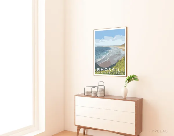 Rhossili Beach Travel Poster, Wales Landscape