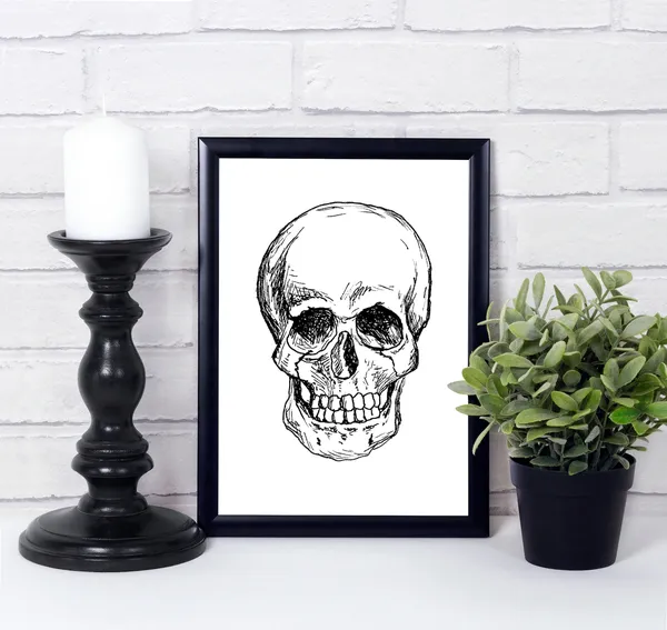 Black And White Skull Halloween Teen Room Art Print