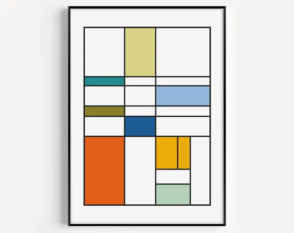 Mid-Century Modern Wall Art Print, Mondrian Style