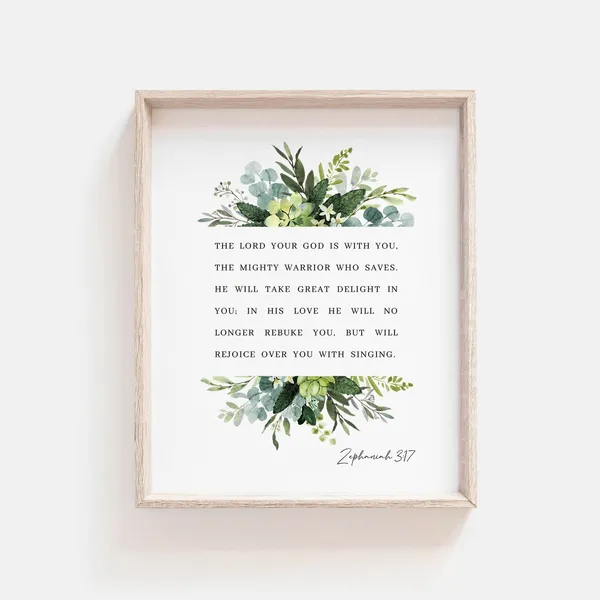 Zephaniah 3:17 Botanical Scripture Art Print