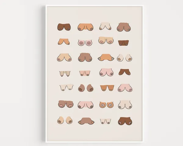Boobs Bathroom Wall Art Print, Funny Gift