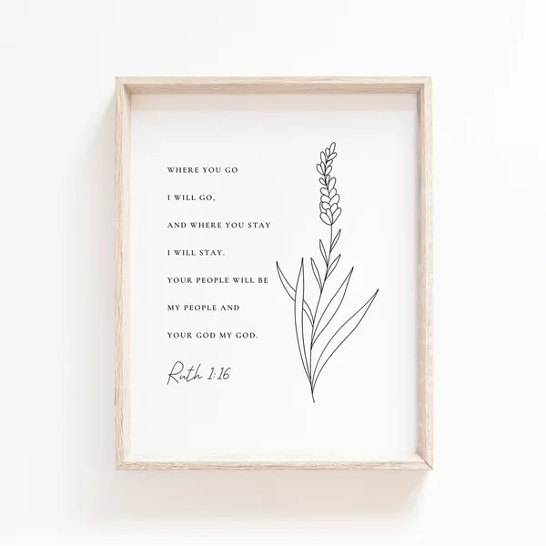 Ruth 1:16 Botanical Scripture Art Print, Christian Home Decor