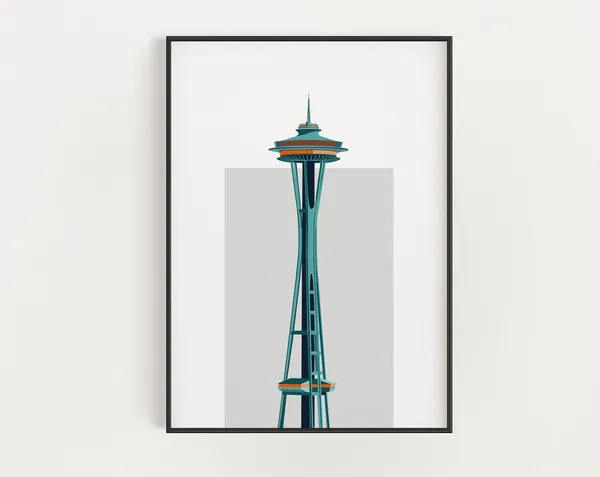 Space Needle Observation Tower Illustrated Seattle Poster
