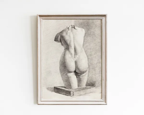 Female Nude Figure Study, Vintage Bathroom Art Print