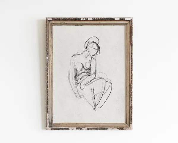 Woman Figure Abstract Line Art Vintage Sketch Print
