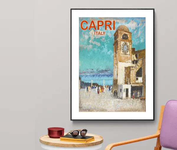 Capri Italy Vintage Travel Poster, European Wall Art Print