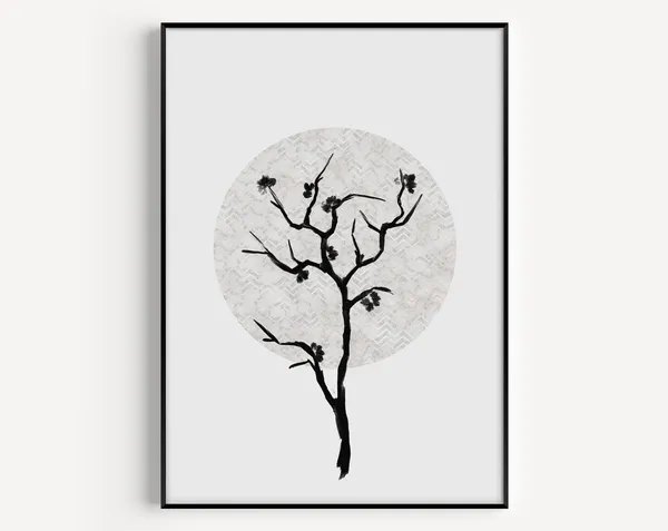 Botanical Grey Tree Print, Fine Minimalist Art Print