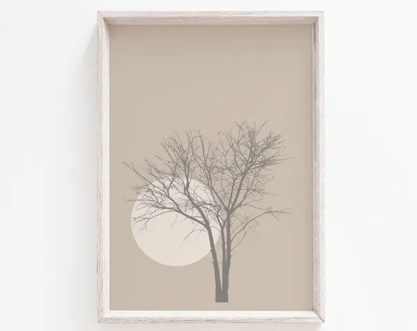 Modern Scandinavian Tree Art Print, Minimalist Beige