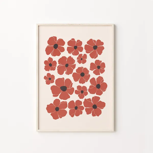 Poppy Floral Illustration Art Print, Earth Tones