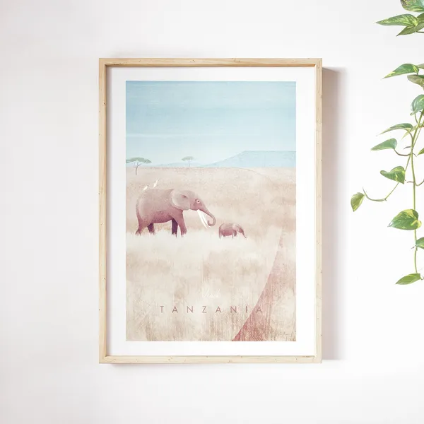 Tanzania Safari Travel Poster, Minimalist Vintage Retro
