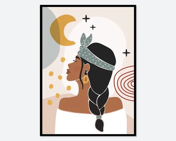 Boho Eclectic Portrait Of Woman Moon, Art Print
